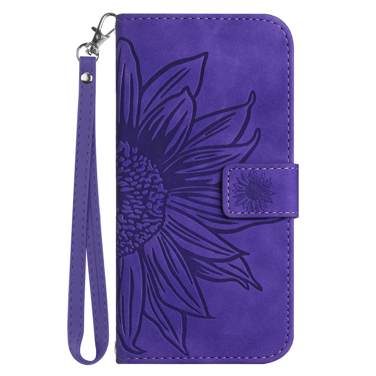 HT04 For Sony Xperia 1 V PU Leather Stand Phone Case Sunflower Pattern Wallet Shell with Hand Strap