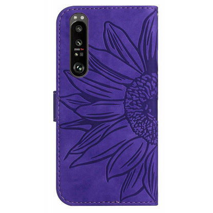HT04 For Sony Xperia 1 V PU Leather Stand Phone Case Sunflower Pattern Wallet Shell with Hand Strap