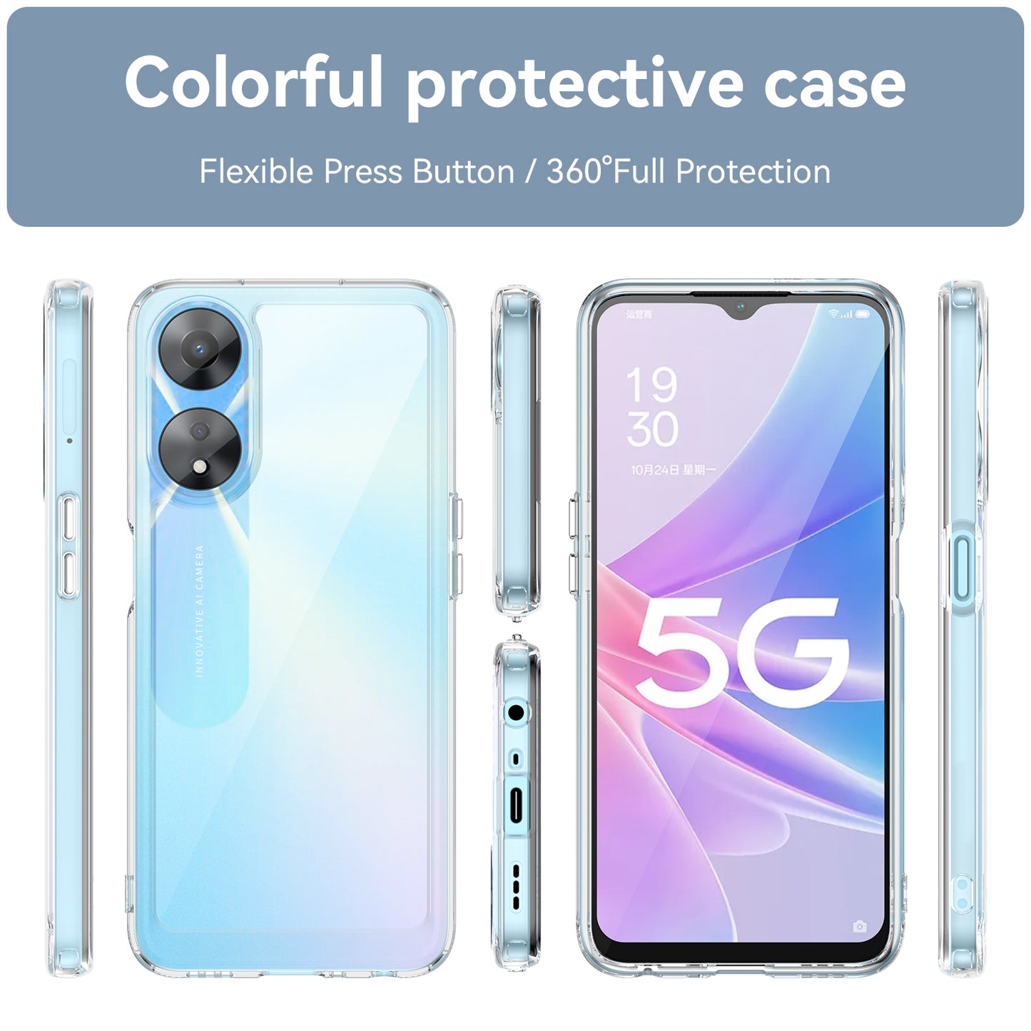 Cell Phone Shell for Oppo A58 5G , Anti-Dust TPU+Acrylic Phone Case Protective Cover