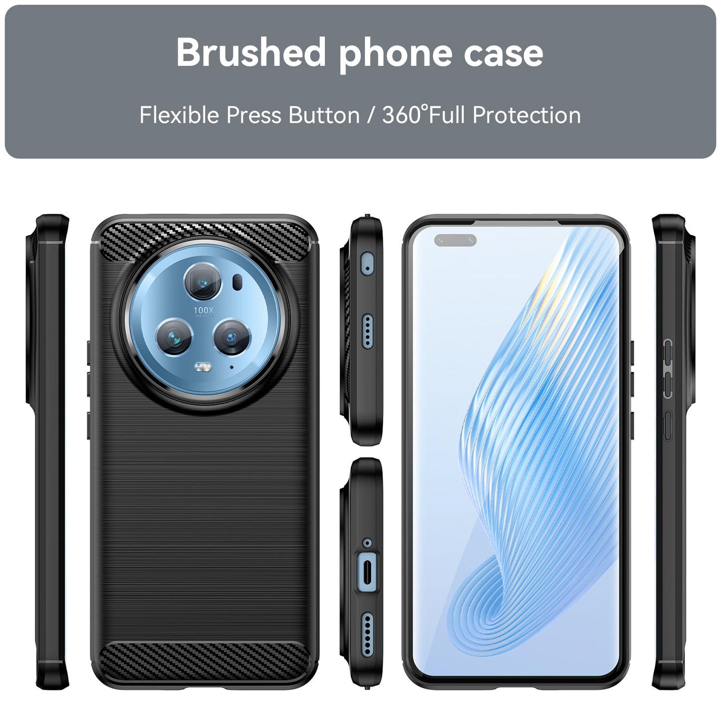 Flexible TPU Phone Case for Honor Magic5 Pro , Brushed Carbon Fiber Texture Dustproof Phone Cover