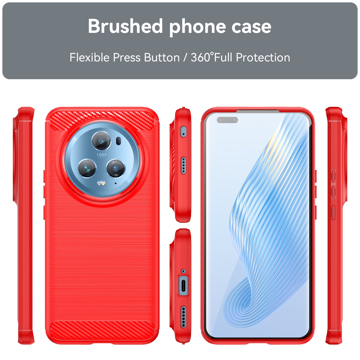 Flexible TPU Phone Case for Honor Magic5 Pro , Brushed Carbon Fiber Texture Dustproof Phone Cover