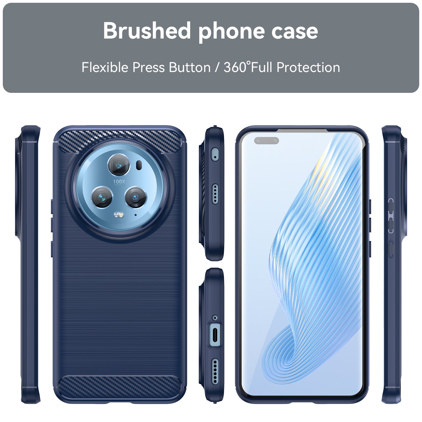 Flexible TPU Phone Case for Honor Magic5 Pro , Brushed Carbon Fiber Texture Dustproof Phone Cover