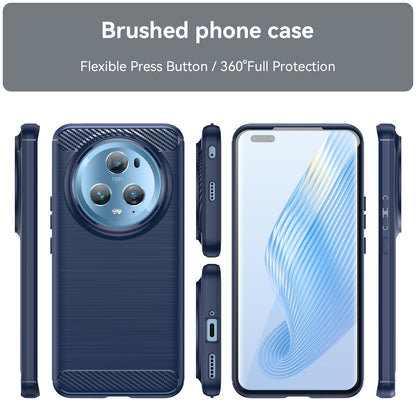 Flexible TPU Phone Case for Honor Magic5 Pro , Brushed Carbon Fiber Texture Dustproof Phone Cover