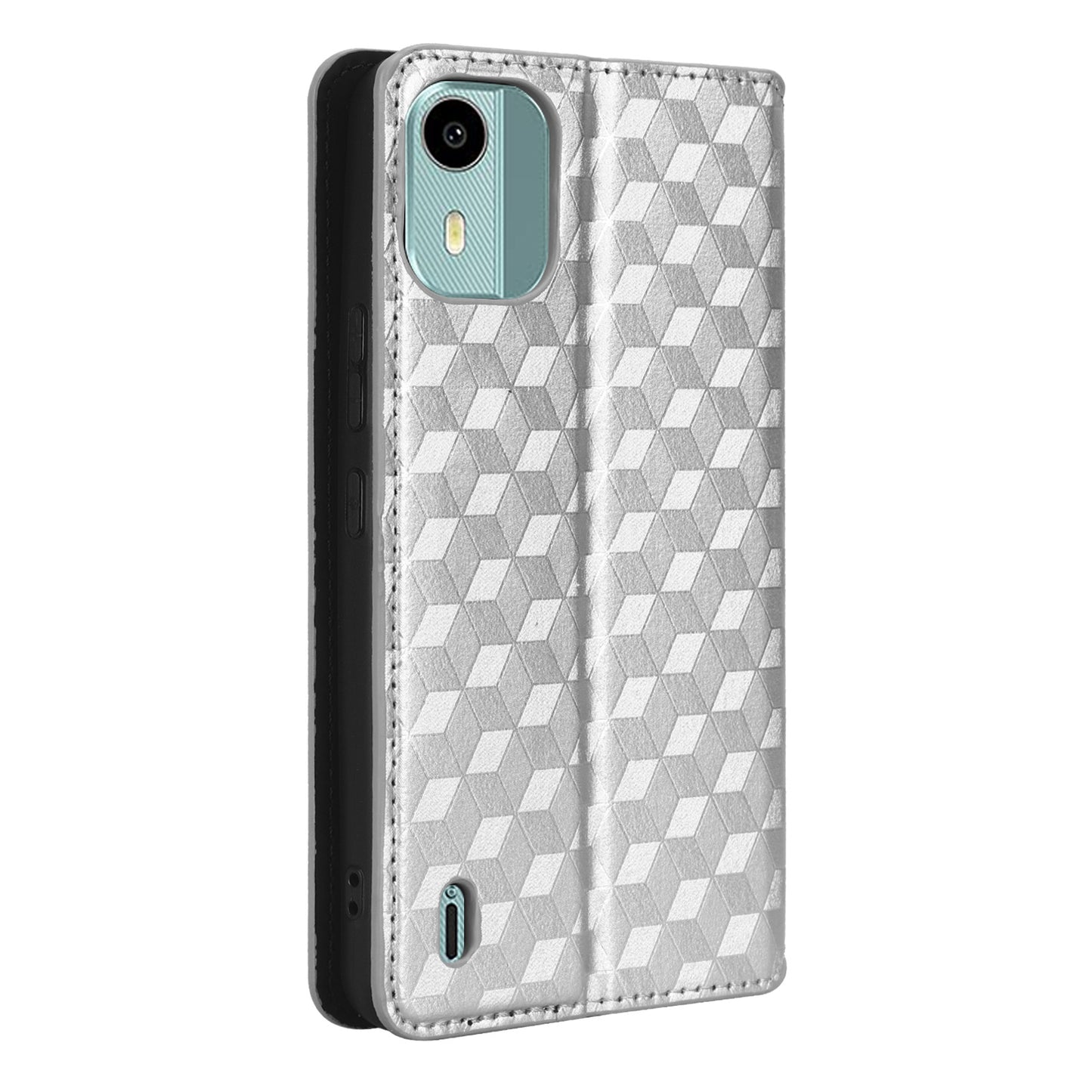 For Nokia C12 4G / C12 Pro / C12 Plus PU Leather Phone Case Rhombus Imprinted Wallet Stand Flip Cover