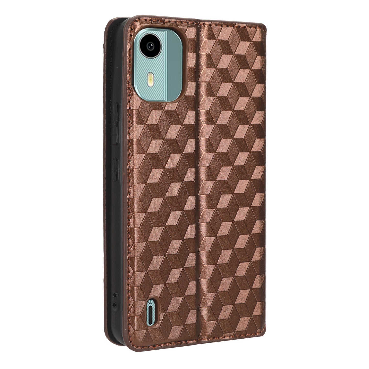 For Nokia C12 4G / C12 Pro / C12 Plus PU Leather Phone Case Rhombus Imprinted Wallet Stand Flip Cover