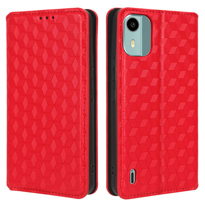 For Nokia C12 4G / C12 Pro / C12 Plus PU Leather Phone Case Rhombus Imprinted Wallet Stand Flip Cover