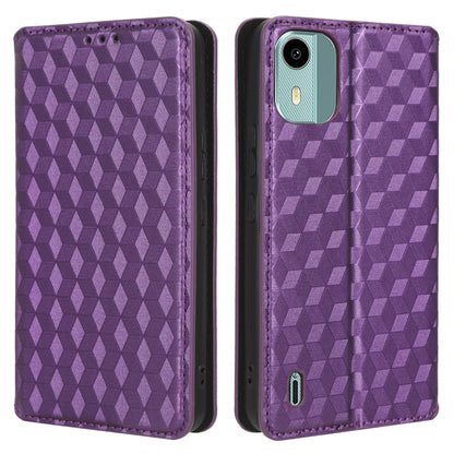 For Nokia C12 4G / C12 Pro / C12 Plus PU Leather Phone Case Rhombus Imprinted Wallet Stand Flip Cover