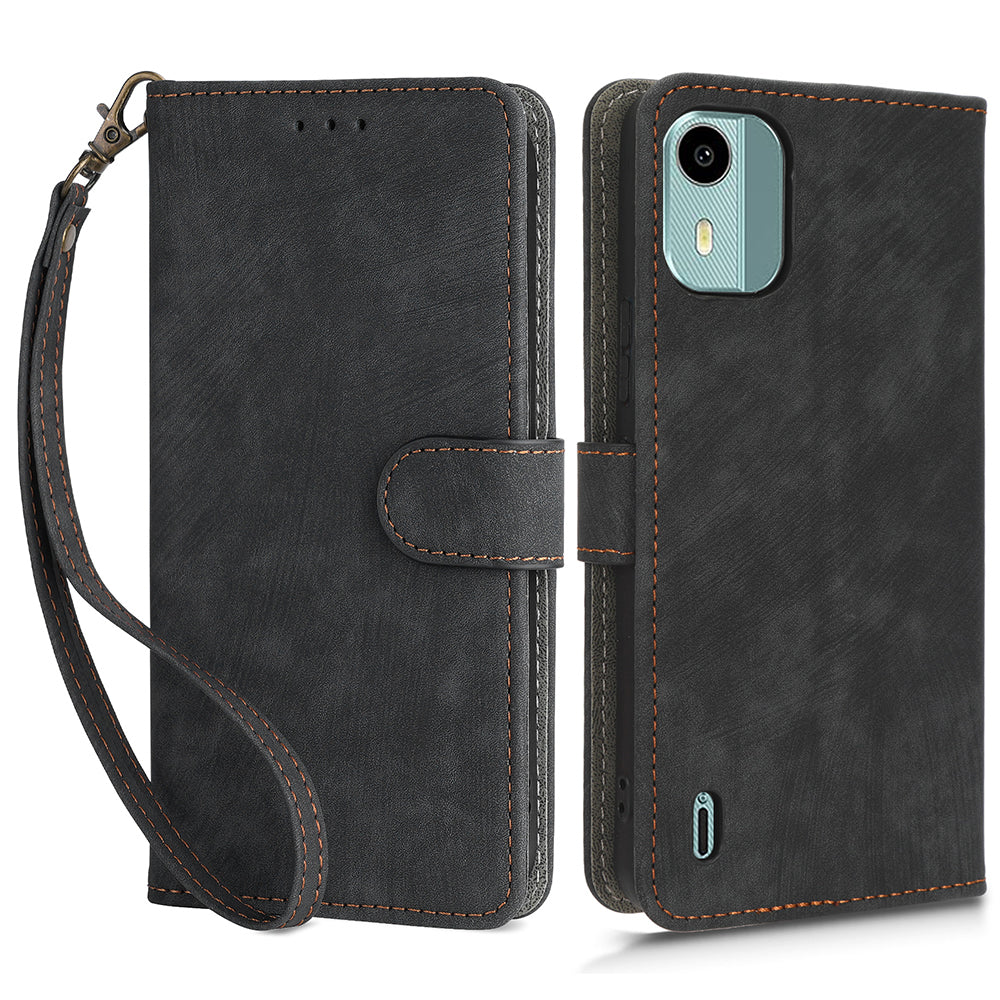 PU Leather Case for Nokia C12 4G / C12 Pro / C12 Plus RFID Blocking Wallet Stand Phone Protective Cover with Strap