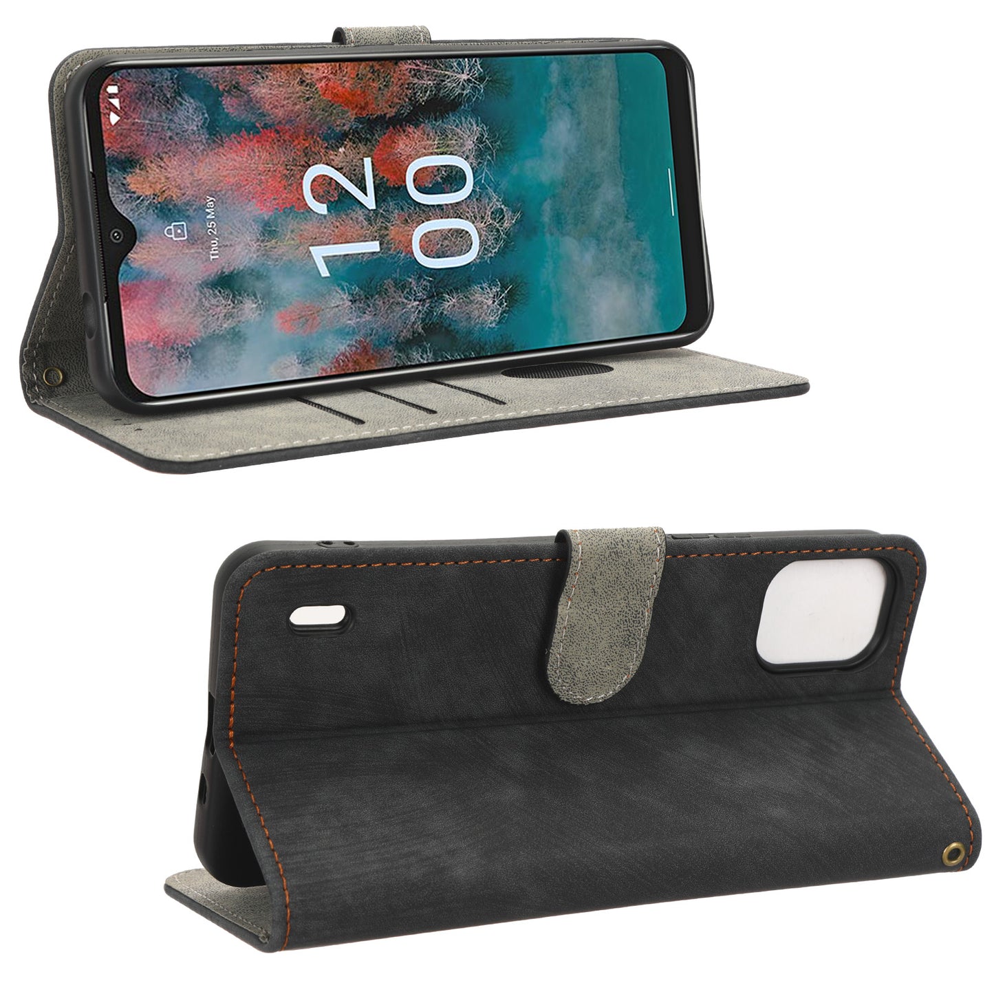 PU Leather Case for Nokia C12 4G / C12 Pro / C12 Plus RFID Blocking Wallet Stand Phone Protective Cover with Strap
