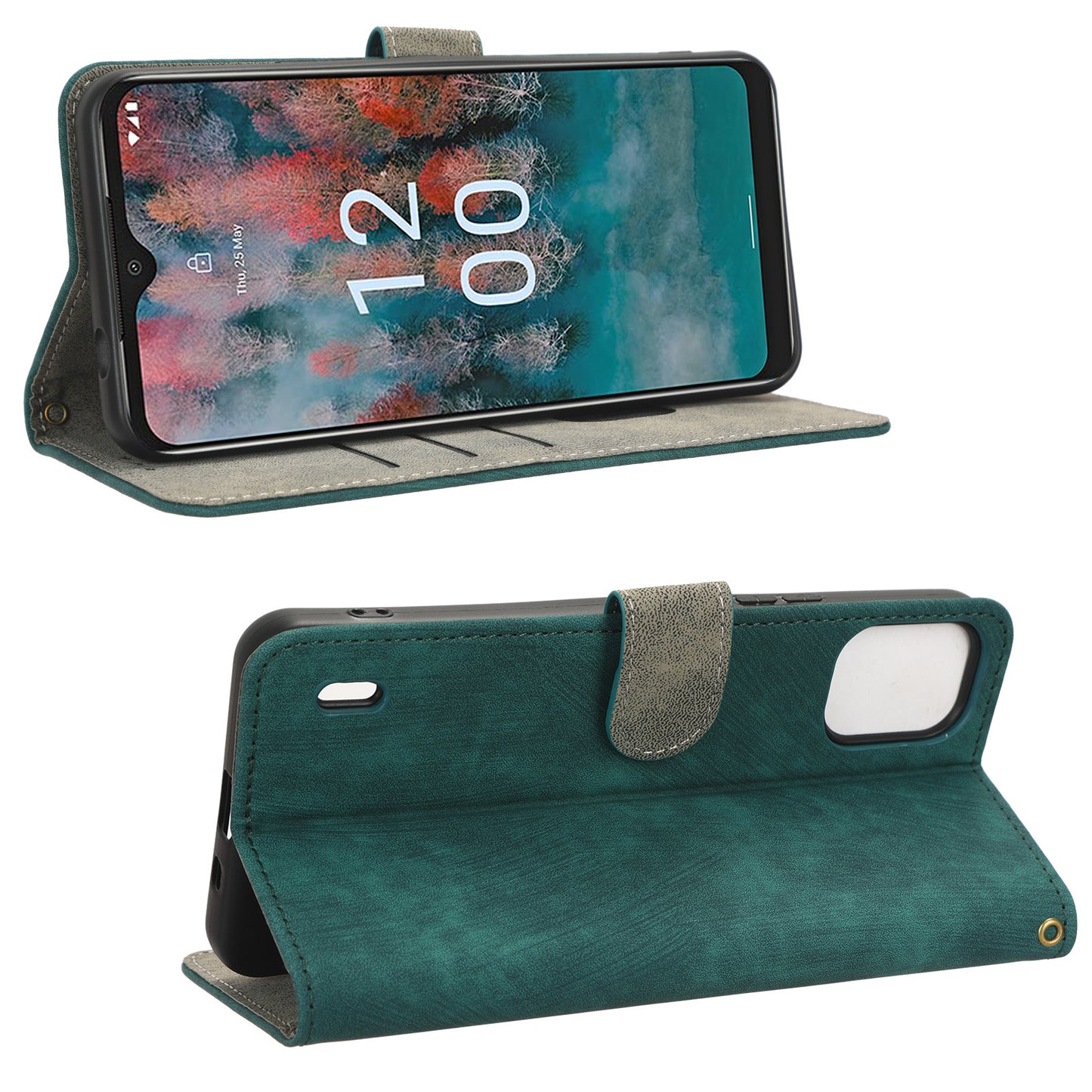 PU Leather Case for Nokia C12 4G / C12 Pro / C12 Plus RFID Blocking Wallet Stand Phone Protective Cover with Strap