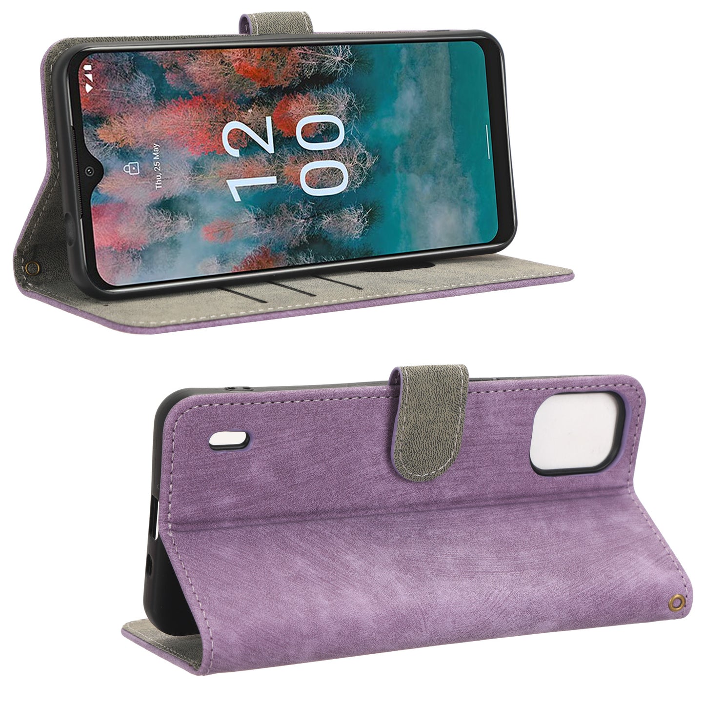 PU Leather Case for Nokia C12 4G / C12 Pro / C12 Plus RFID Blocking Wallet Stand Phone Protective Cover with Strap