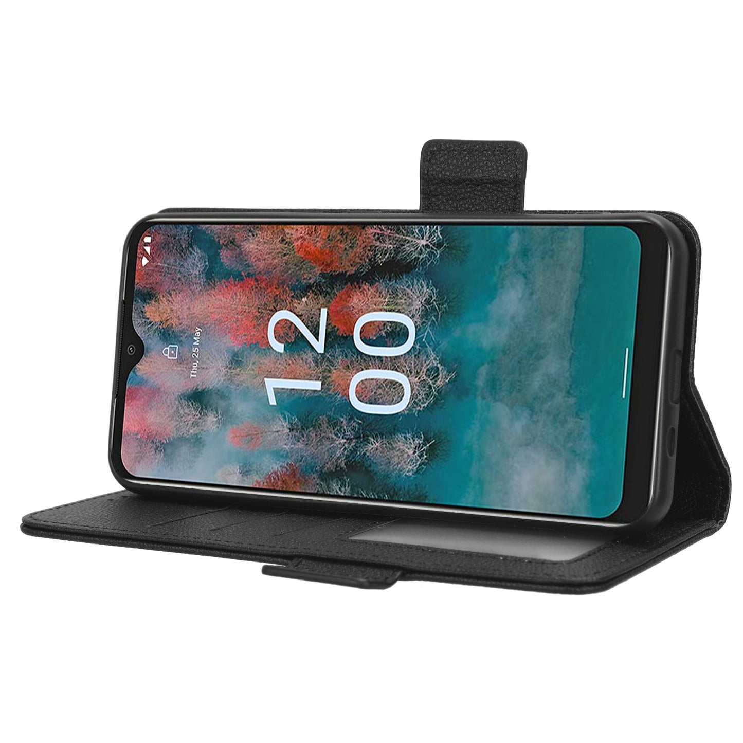 Wallet Case for Nokia C12 4G / C12 Pro / C12 Plus PU Leather Litchi Texture Flip Stand Phone Cover with Strap