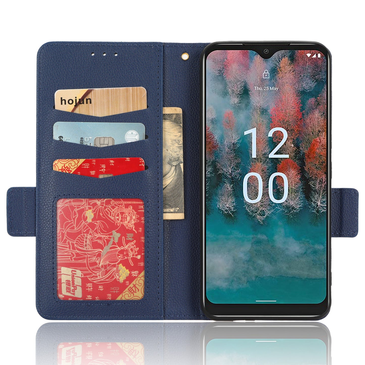 Wallet Case for Nokia C12 4G / C12 Pro / C12 Plus PU Leather Litchi Texture Flip Stand Phone Cover with Strap