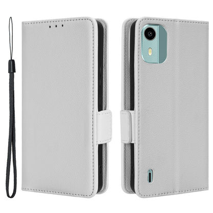 Wallet Case for Nokia C12 4G / C12 Pro / C12 Plus PU Leather Litchi Texture Flip Stand Phone Cover with Strap