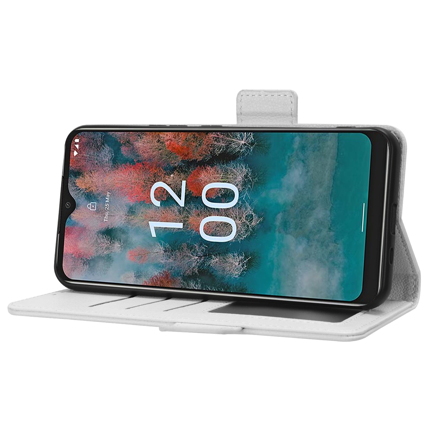 Wallet Case for Nokia C12 4G / C12 Pro / C12 Plus PU Leather Litchi Texture Flip Stand Phone Cover with Strap