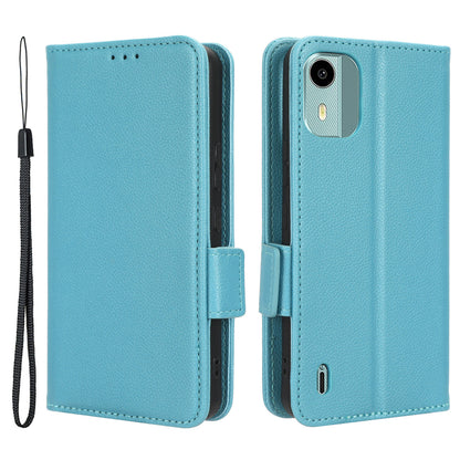 Wallet Case for Nokia C12 4G / C12 Pro / C12 Plus PU Leather Litchi Texture Flip Stand Phone Cover with Strap