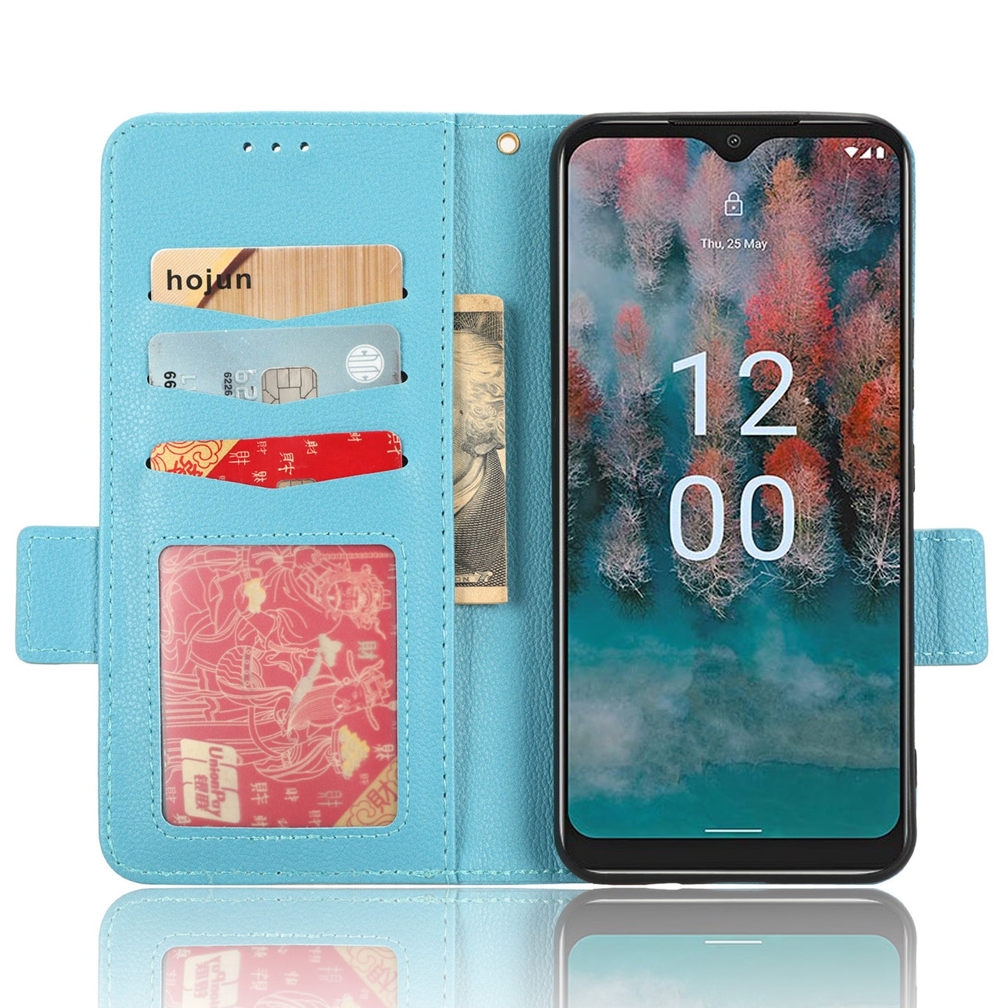 Wallet Case for Nokia C12 4G / C12 Pro / C12 Plus PU Leather Litchi Texture Flip Stand Phone Cover with Strap
