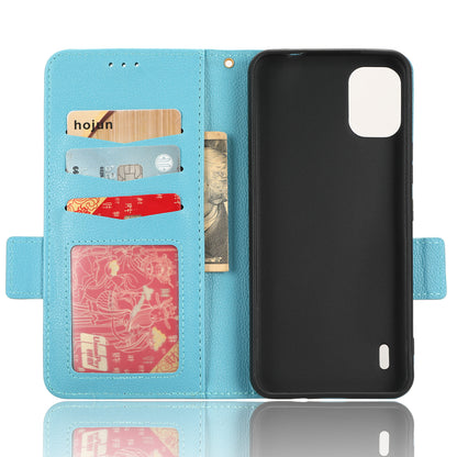 Wallet Case for Nokia C12 4G / C12 Pro / C12 Plus PU Leather Litchi Texture Flip Stand Phone Cover with Strap