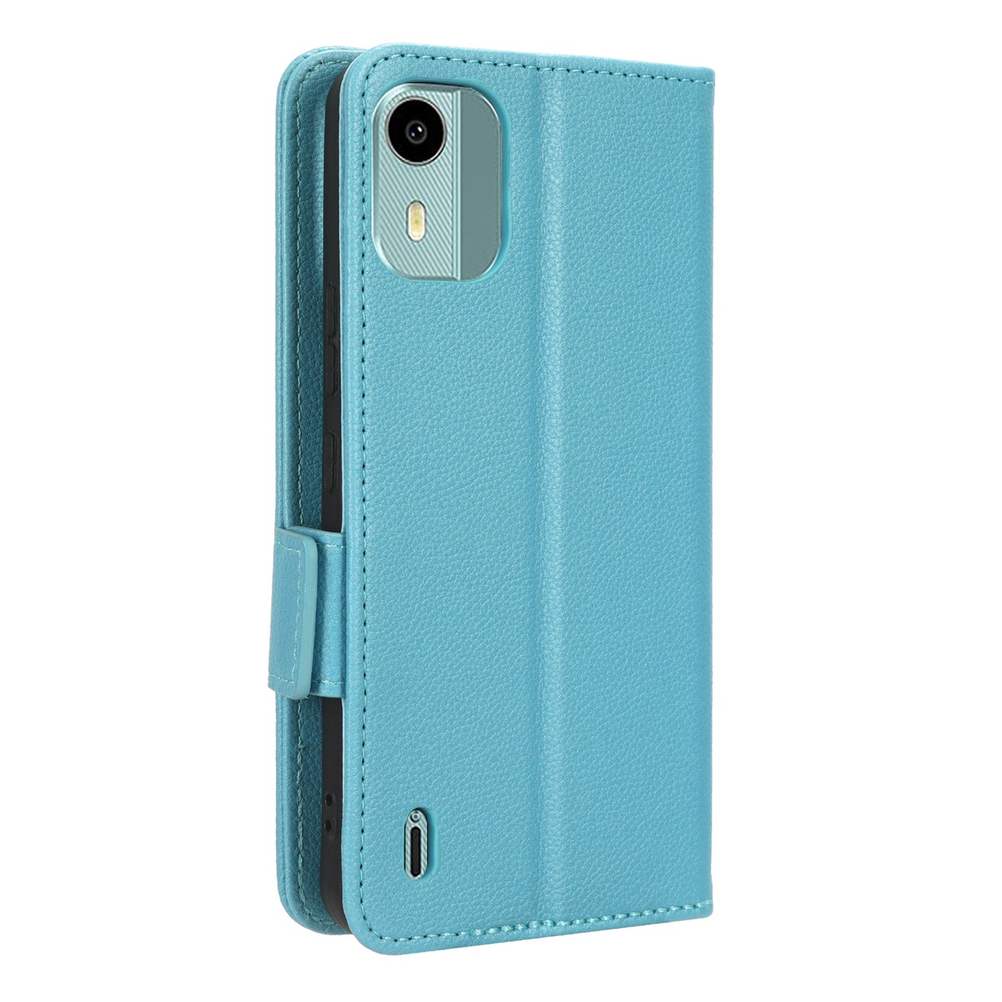 Wallet Case for Nokia C12 4G / C12 Pro / C12 Plus PU Leather Litchi Texture Flip Stand Phone Cover with Strap