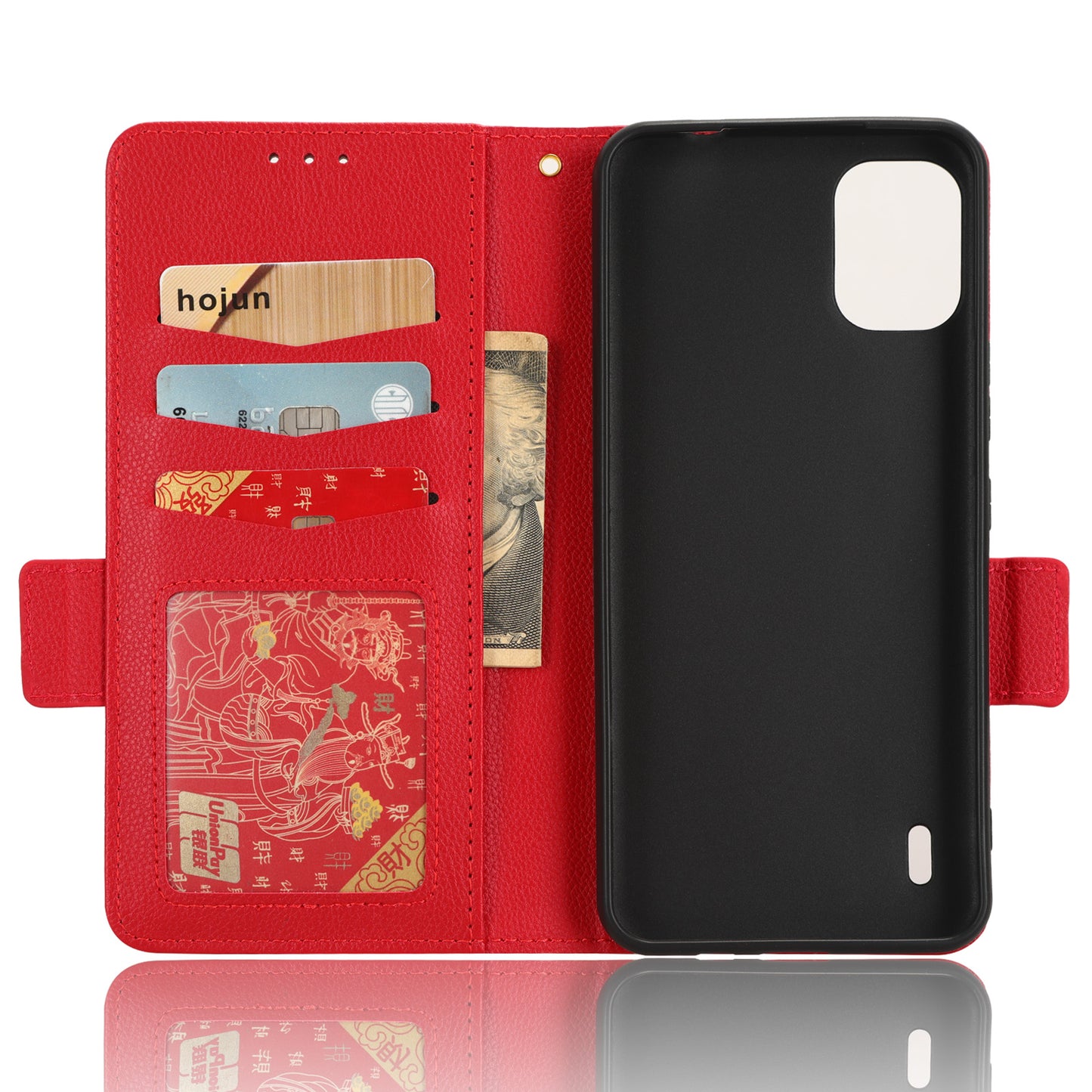 Wallet Case for Nokia C12 4G / C12 Pro / C12 Plus PU Leather Litchi Texture Flip Stand Phone Cover with Strap