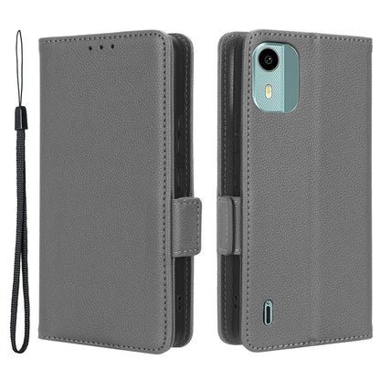 Wallet Case for Nokia C12 4G / C12 Pro / C12 Plus PU Leather Litchi Texture Flip Stand Phone Cover with Strap