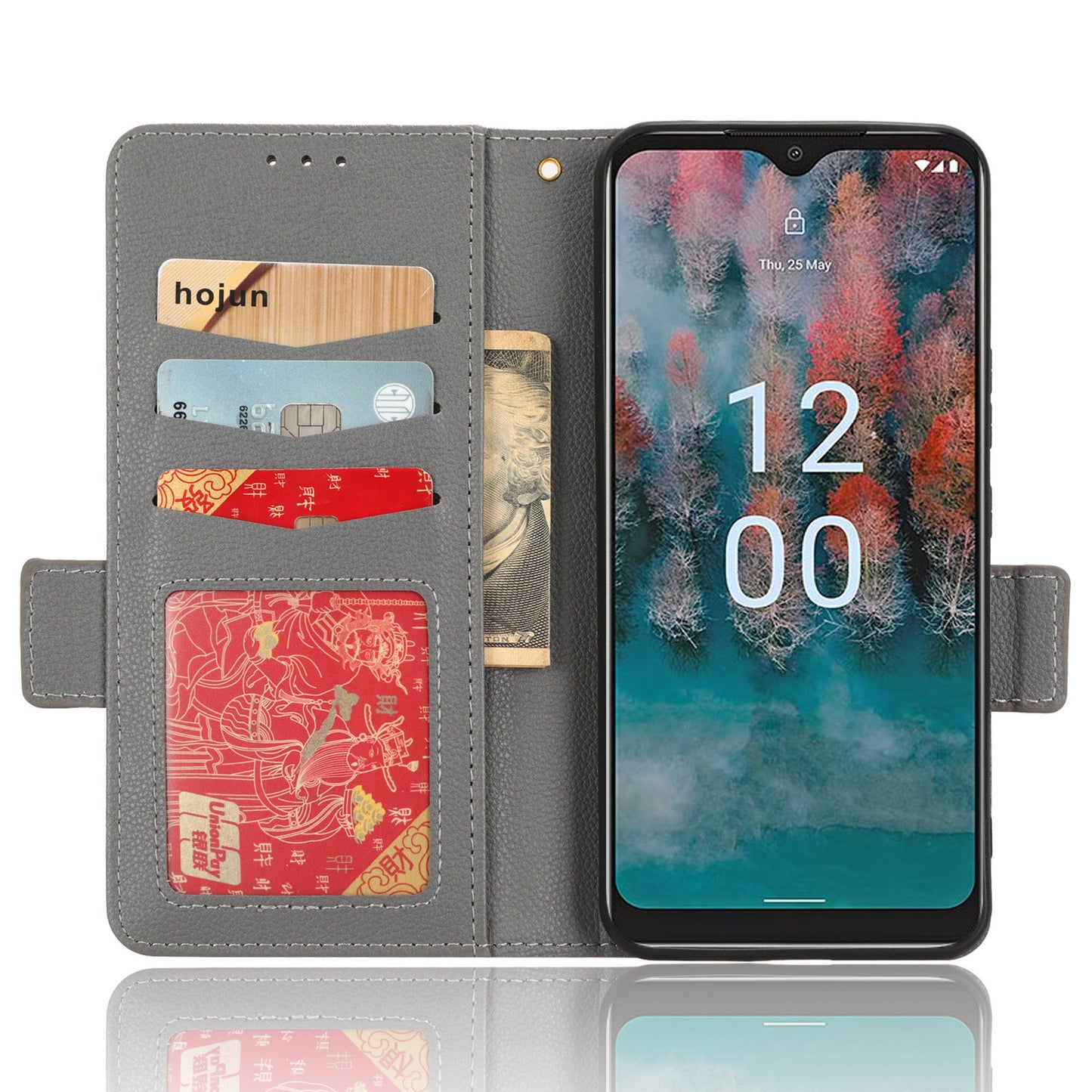Wallet Case for Nokia C12 4G / C12 Pro / C12 Plus PU Leather Litchi Texture Flip Stand Phone Cover with Strap
