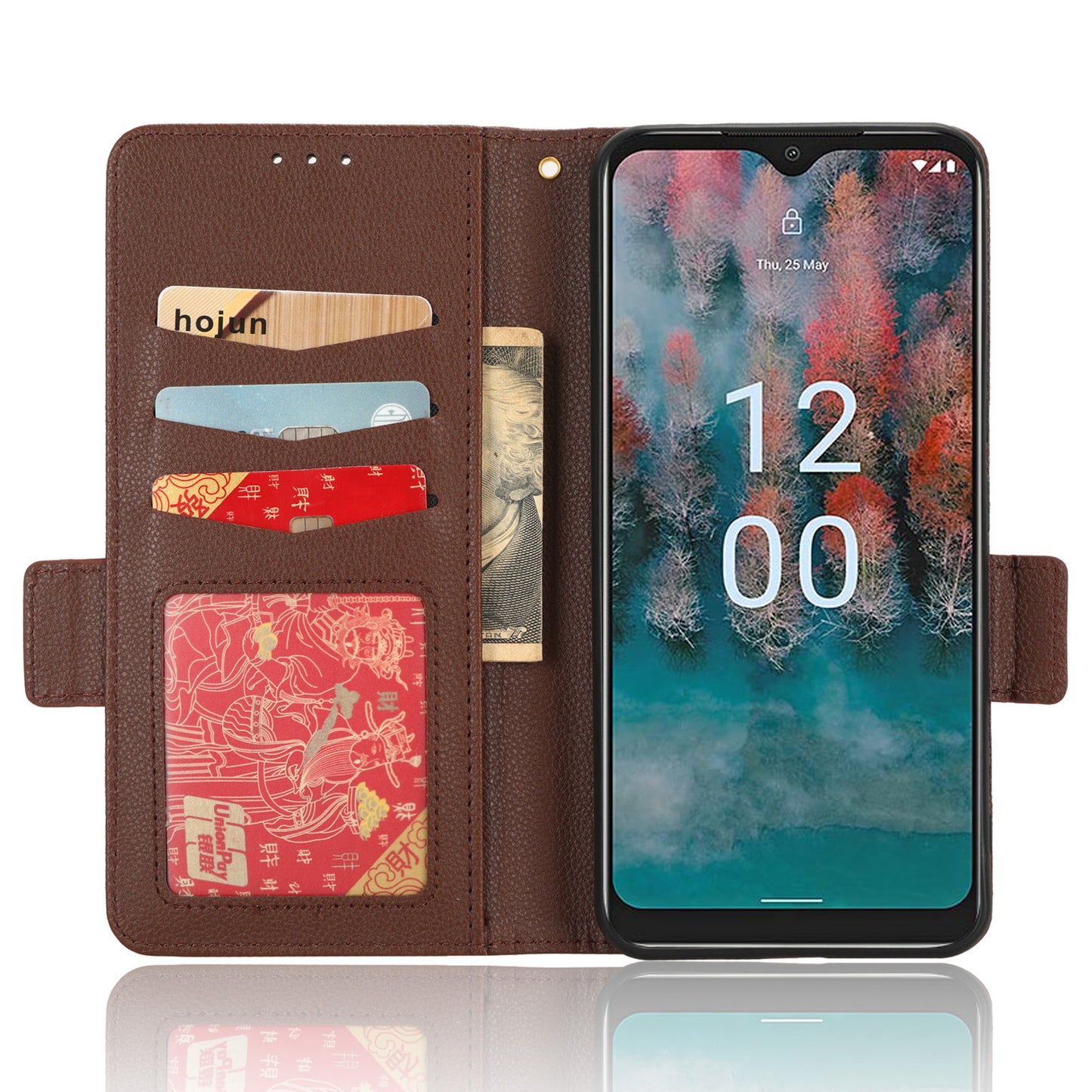 Wallet Case for Nokia C12 4G / C12 Pro / C12 Plus PU Leather Litchi Texture Flip Stand Phone Cover with Strap