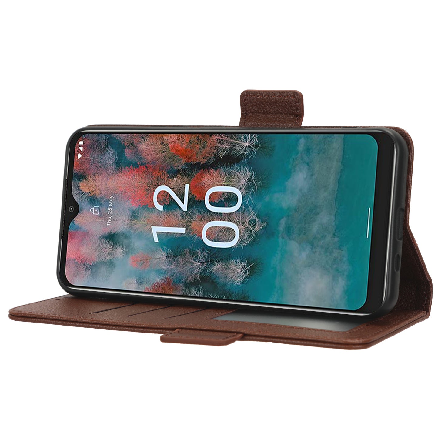 Wallet Case for Nokia C12 4G / C12 Pro / C12 Plus PU Leather Litchi Texture Flip Stand Phone Cover with Strap