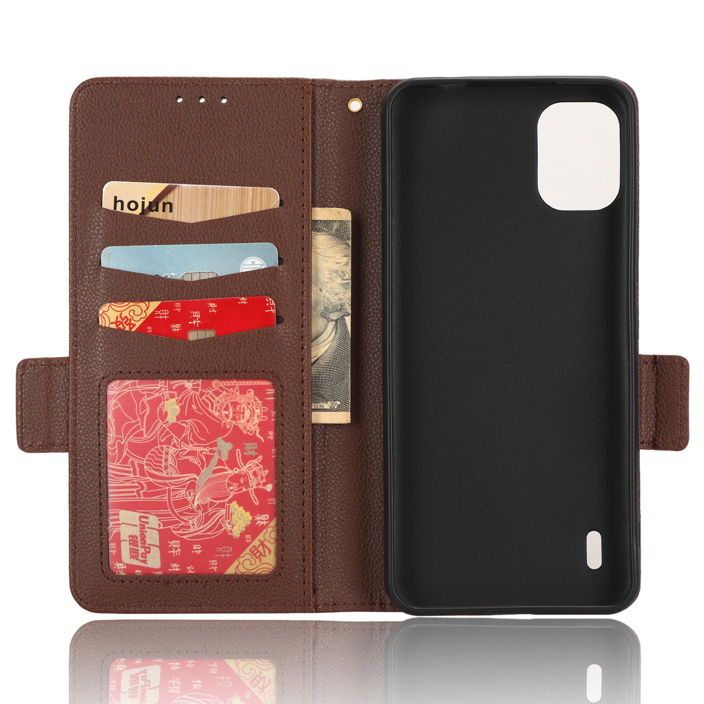 Wallet Case for Nokia C12 4G / C12 Pro / C12 Plus PU Leather Litchi Texture Flip Stand Phone Cover with Strap