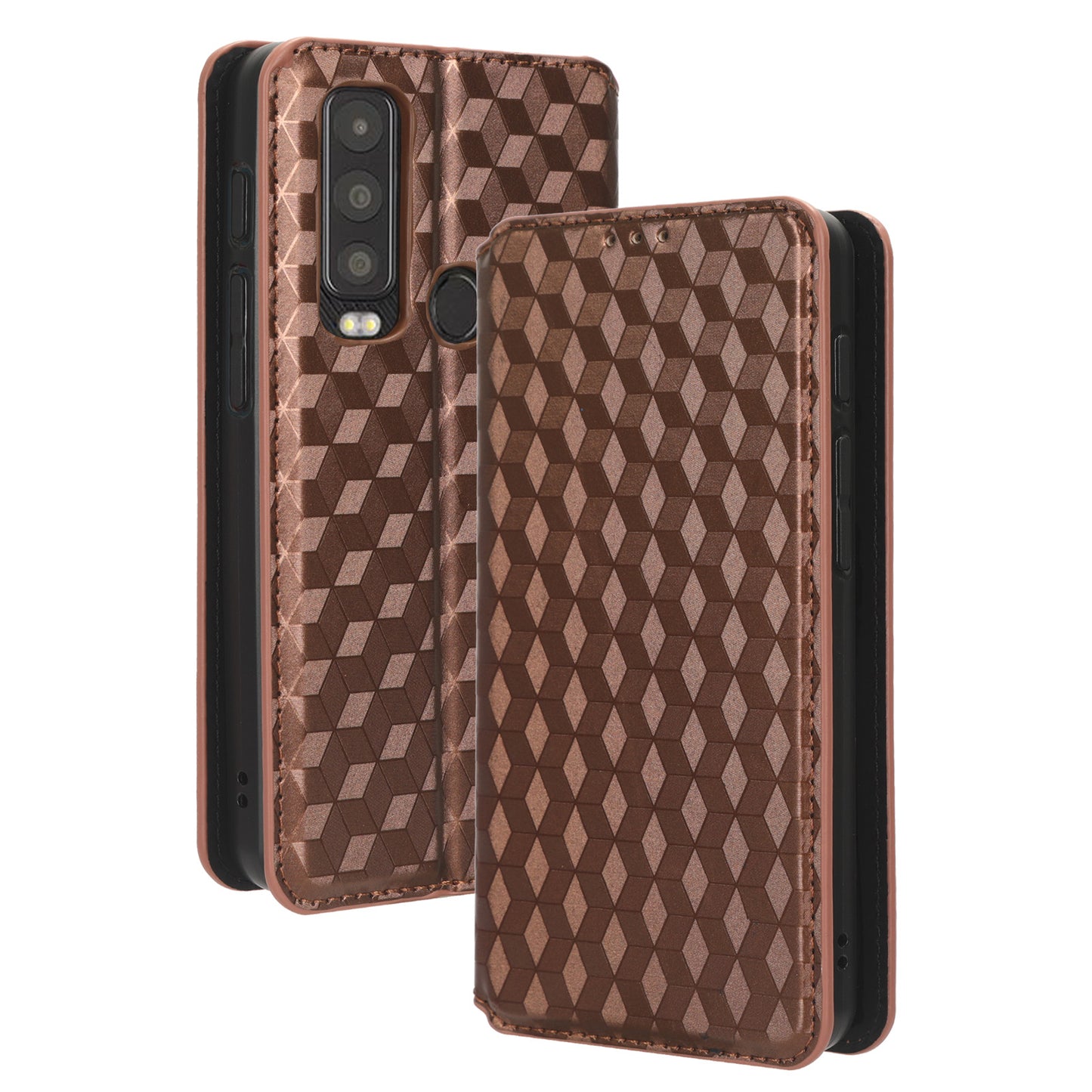For Motorola Defy 2 5G / Cat S75 5G Rhombus Imprinted PU Leather Phone Case Wallet Stand Flip Cover
