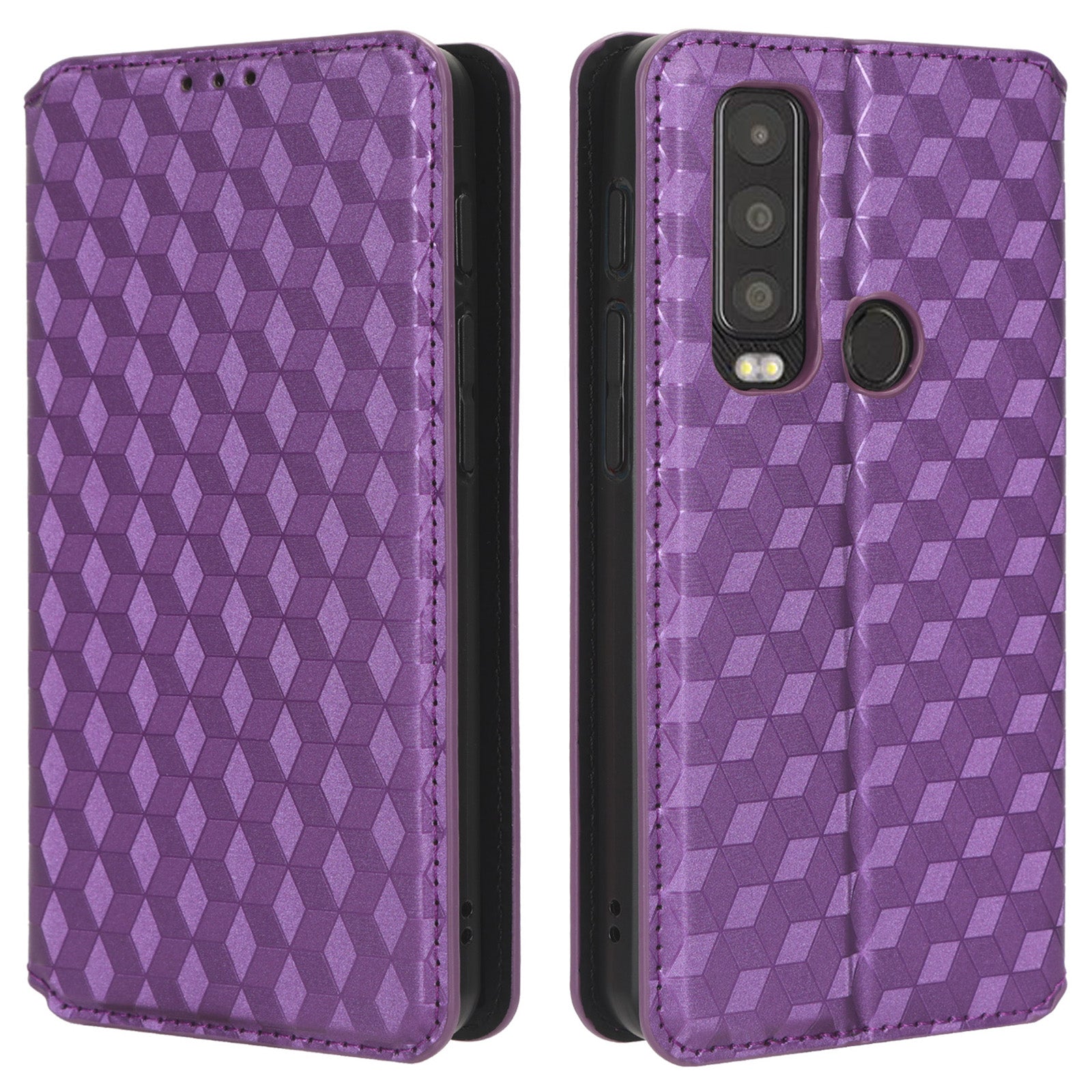 For Motorola Defy 2 5G / Cat S75 5G Rhombus Imprinted PU Leather Phone Case Wallet Stand Flip Cover