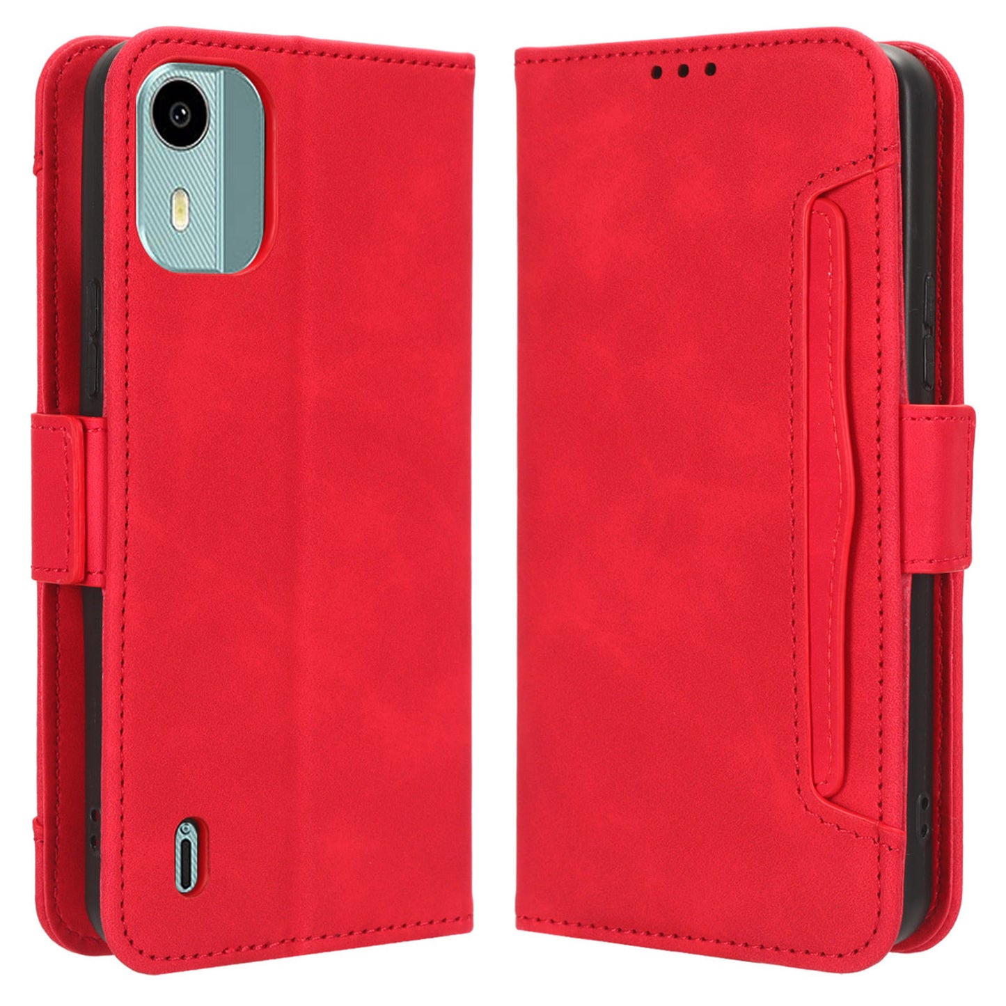 For Nokia C12 4G / C12 Pro / C12 Plus Multiple Card Slots Wallet Phone Cover PU Leather Phone Stand Protective Case