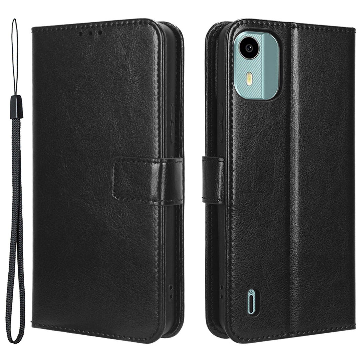 PU Leather Flip Cover for Nokia C12 4G / C12 Pro / C12 Plus Anti-Dorp Crazy Horse Texture Stand Phone Shell Wallet Case