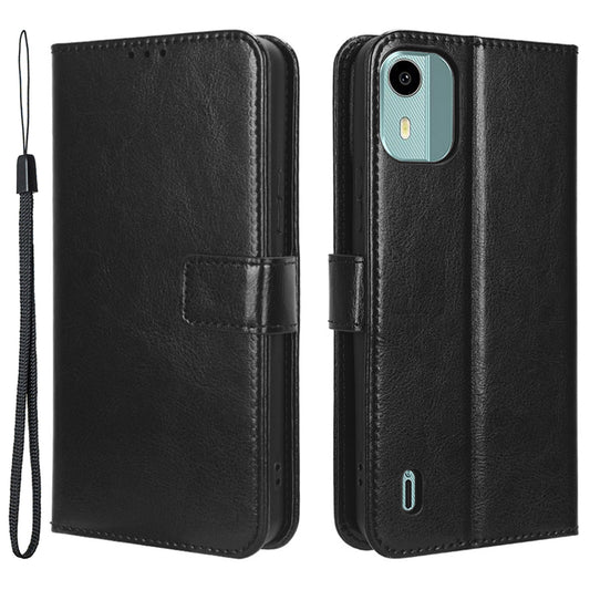 PU Leather Flip Cover for Nokia C12 4G / C12 Pro / C12 Plus Anti-Dorp Crazy Horse Texture Stand Phone Shell Wallet Case