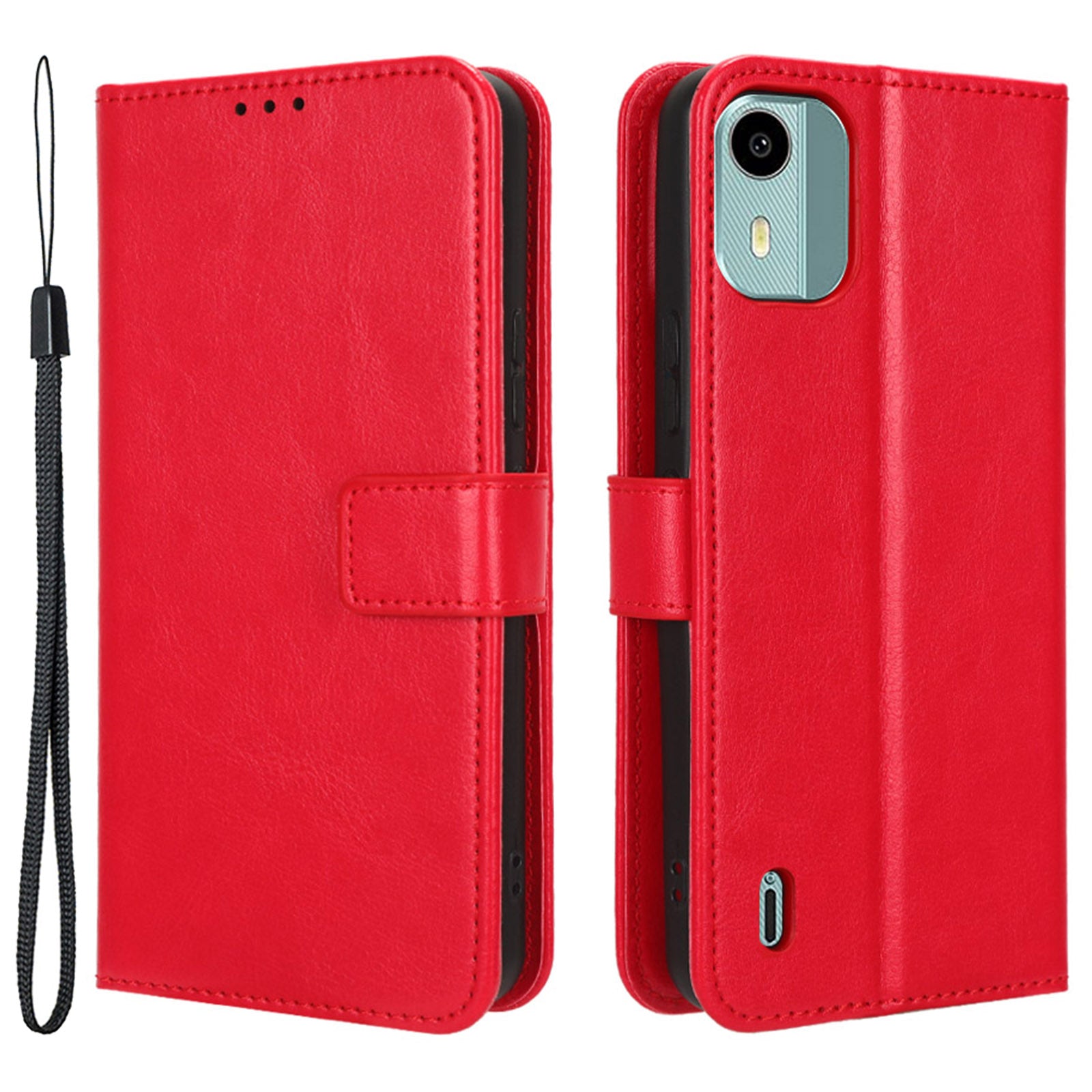 PU Leather Flip Cover for Nokia C12 4G / C12 Pro / C12 Plus Anti-Dorp Crazy Horse Texture Stand Phone Shell Wallet Case