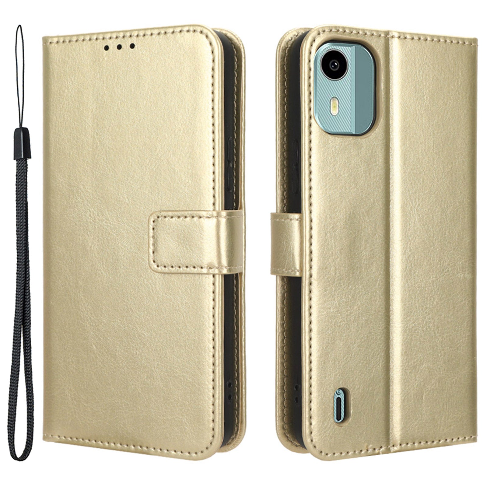 PU Leather Flip Cover for Nokia C12 4G / C12 Pro / C12 Plus Anti-Dorp Crazy Horse Texture Stand Phone Shell Wallet Case