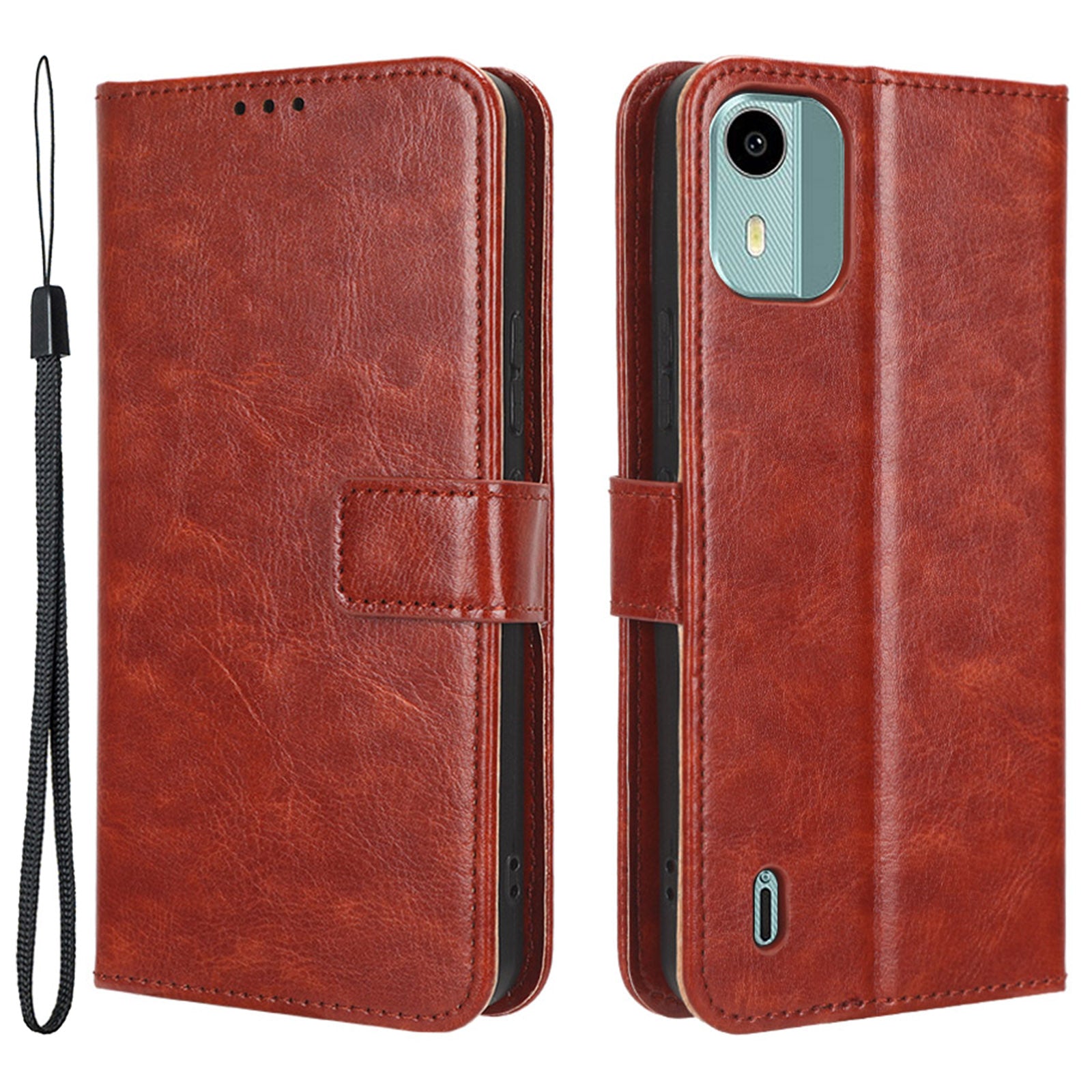 PU Leather Flip Cover for Nokia C12 4G / C12 Pro / C12 Plus Anti-Dorp Crazy Horse Texture Stand Phone Shell Wallet Case