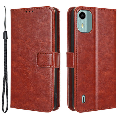PU Leather Flip Cover for Nokia C12 4G / C12 Pro / C12 Plus Anti-Dorp Crazy Horse Texture Stand Phone Shell Wallet Case