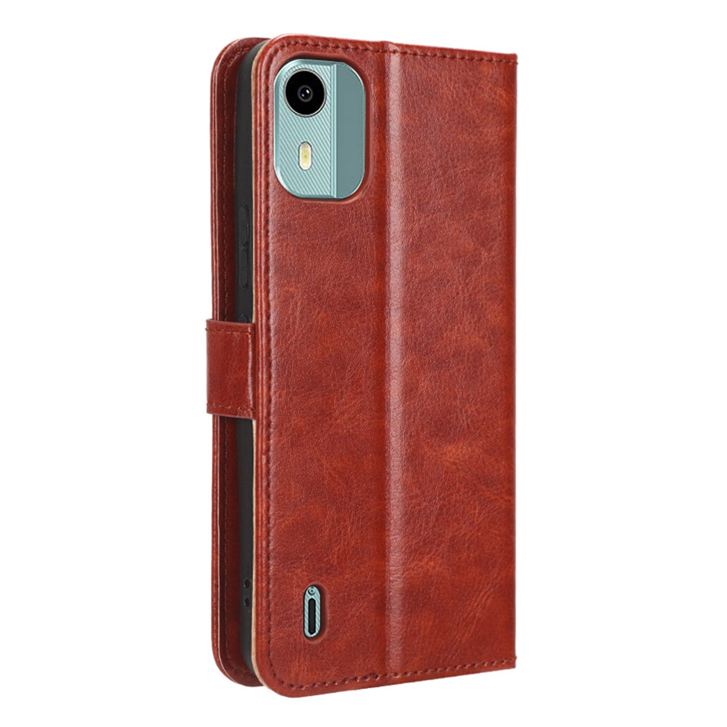 PU Leather Flip Cover for Nokia C12 4G / C12 Pro / C12 Plus Anti-Dorp Crazy Horse Texture Stand Phone Shell Wallet Case
