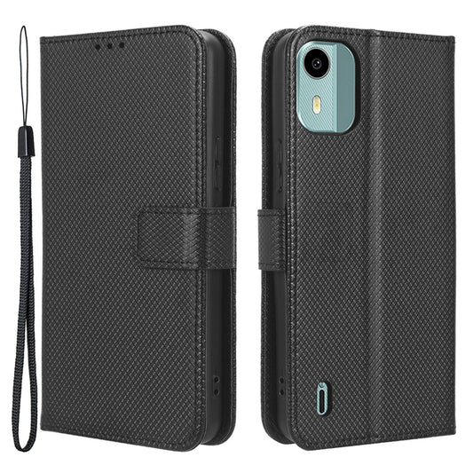 For Nokia C12 4G / C12 Pro / C12 Plus PU Leather+TPU Cell Phone Cover Diamond Texture Stand Wallet Flip Case