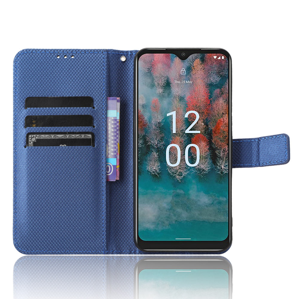 For Nokia C12 4G / C12 Pro / C12 Plus PU Leather+TPU Cell Phone Cover Diamond Texture Stand Wallet Flip Case