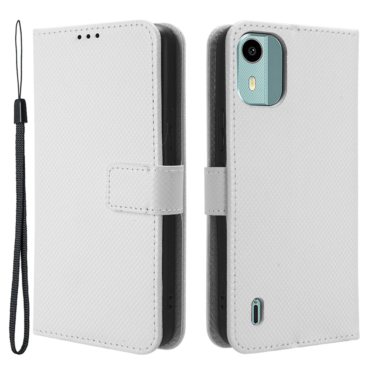 For Nokia C12 4G / C12 Pro / C12 Plus PU Leather+TPU Cell Phone Cover Diamond Texture Stand Wallet Flip Case