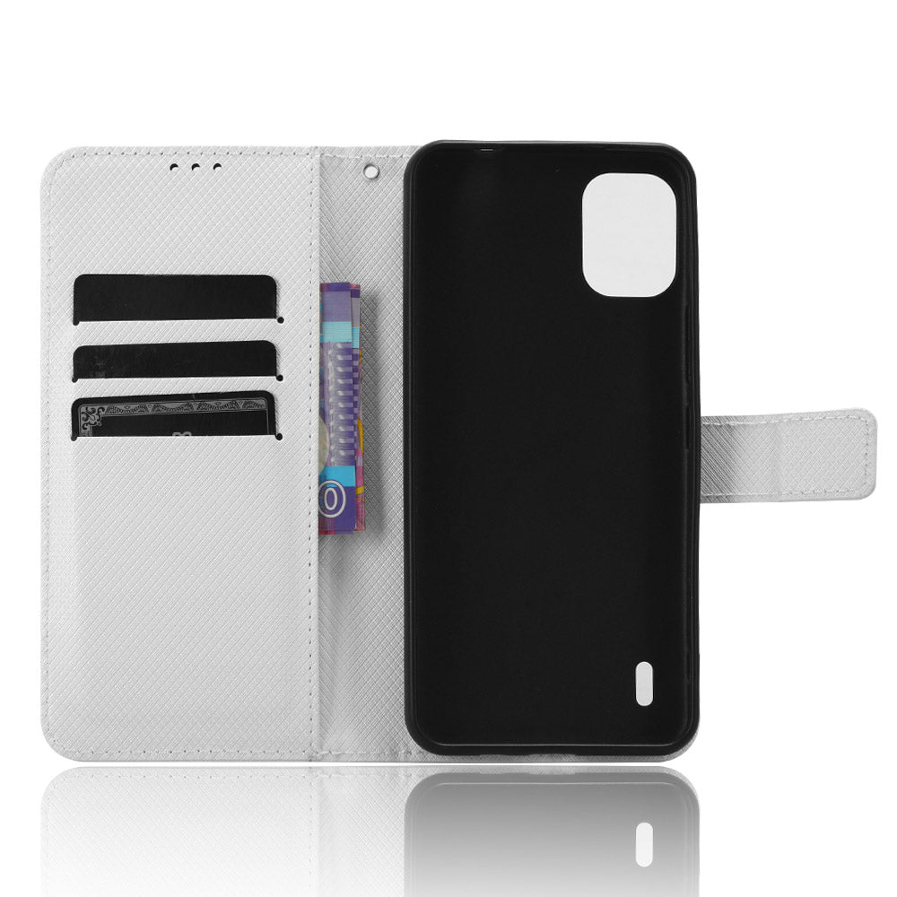 For Nokia C12 4G / C12 Pro / C12 Plus PU Leather+TPU Cell Phone Cover Diamond Texture Stand Wallet Flip Case