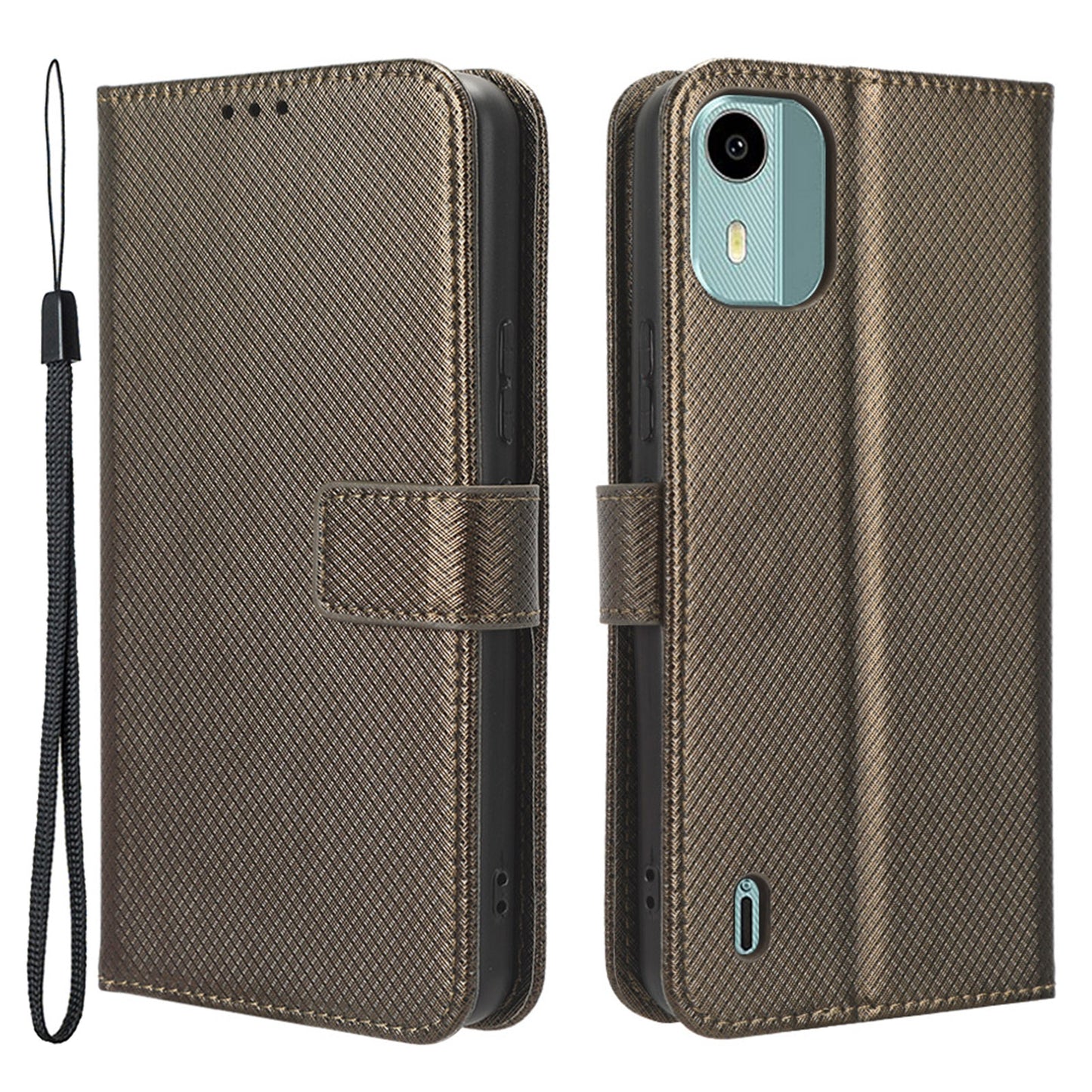 For Nokia C12 4G / C12 Pro / C12 Plus PU Leather+TPU Cell Phone Cover Diamond Texture Stand Wallet Flip Case