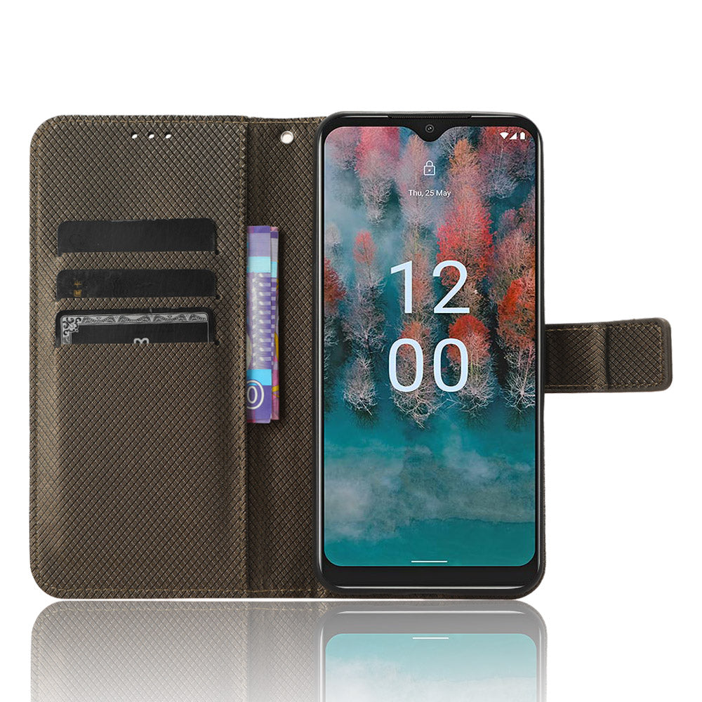 For Nokia C12 4G / C12 Pro / C12 Plus PU Leather+TPU Cell Phone Cover Diamond Texture Stand Wallet Flip Case