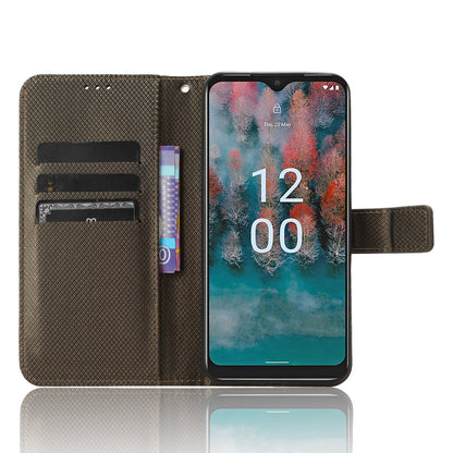 For Nokia C12 4G / C12 Pro / C12 Plus PU Leather+TPU Cell Phone Cover Diamond Texture Stand Wallet Flip Case