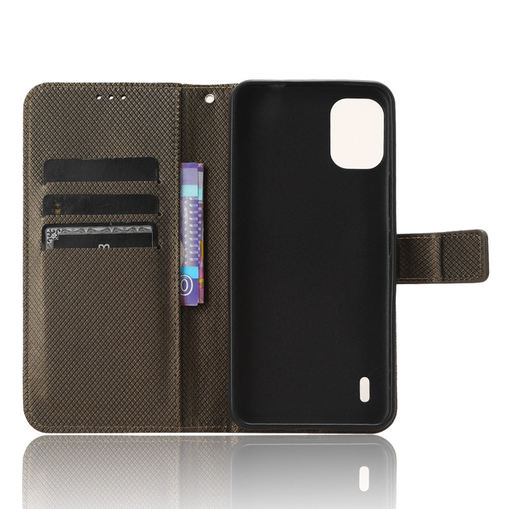 For Nokia C12 4G / C12 Pro / C12 Plus PU Leather+TPU Cell Phone Cover Diamond Texture Stand Wallet Flip Case