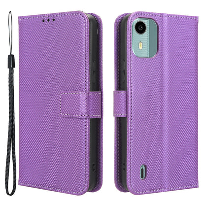 For Nokia C12 4G / C12 Pro / C12 Plus PU Leather+TPU Cell Phone Cover Diamond Texture Stand Wallet Flip Case