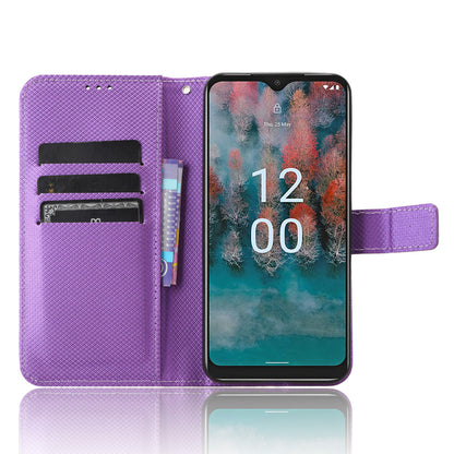 For Nokia C12 4G / C12 Pro / C12 Plus PU Leather+TPU Cell Phone Cover Diamond Texture Stand Wallet Flip Case