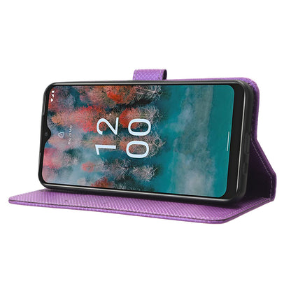 For Nokia C12 4G / C12 Pro / C12 Plus PU Leather+TPU Cell Phone Cover Diamond Texture Stand Wallet Flip Case